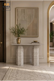 Modern Travertine Console Table √ê Luxury Stone Look Entryway & Hallway Accent Table