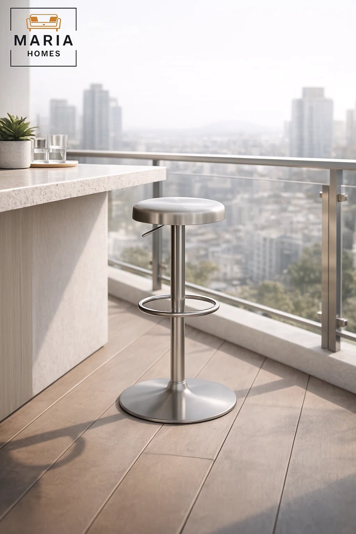 Modern Adjustable Bar Stool Silver Metal Seat with Footrest