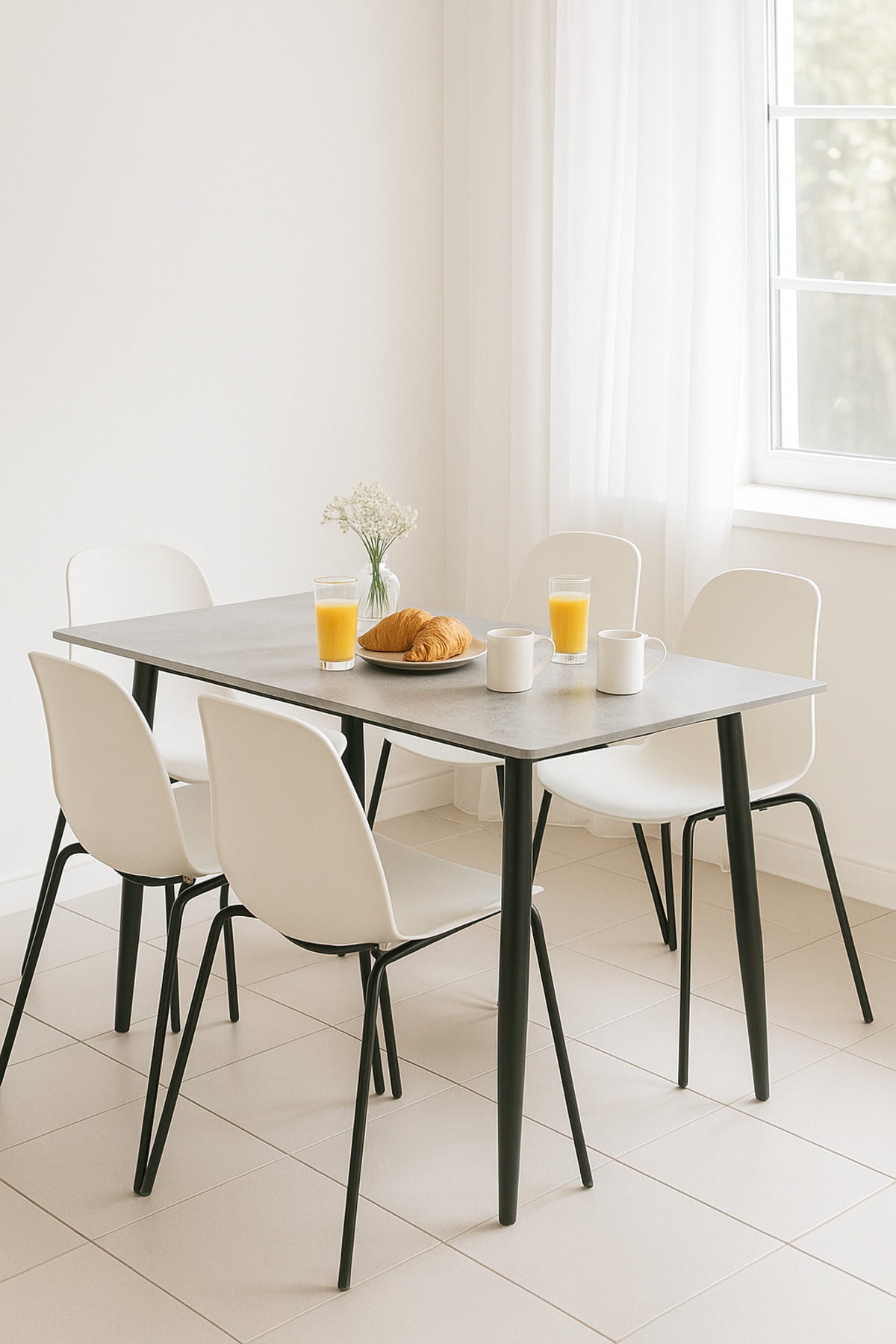 Modern Grey Dining Table with Black Legs Ð 130_70_73 cmElegant Rectangular Table for Home