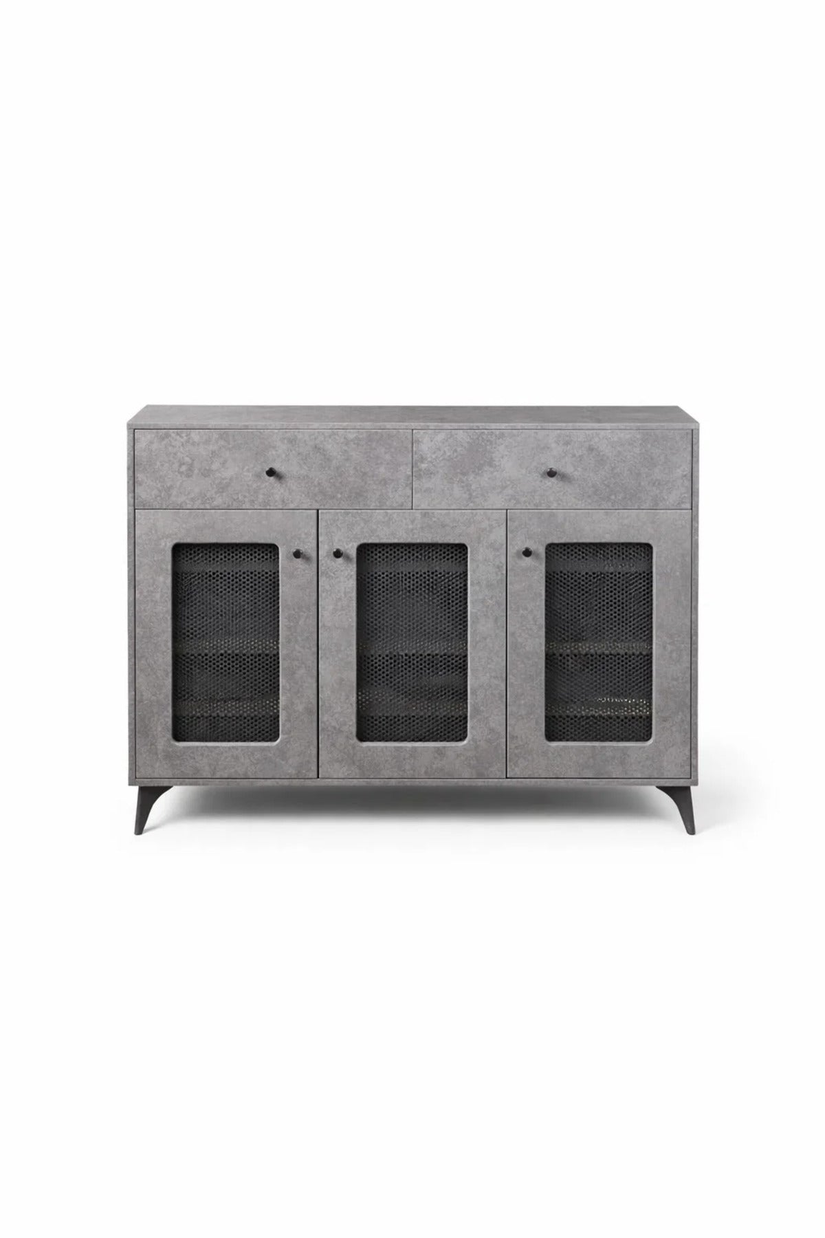Modern Grey Shoe Cabinet with Three Mesh Doors and Two Drawers Storage Sideboard 120cm Wide