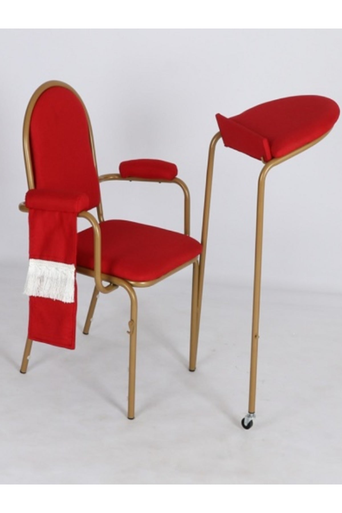Red Prayer Chair with Back Support Ð Comfortable Metal Frame Chair with Foldable Kneeling Stand