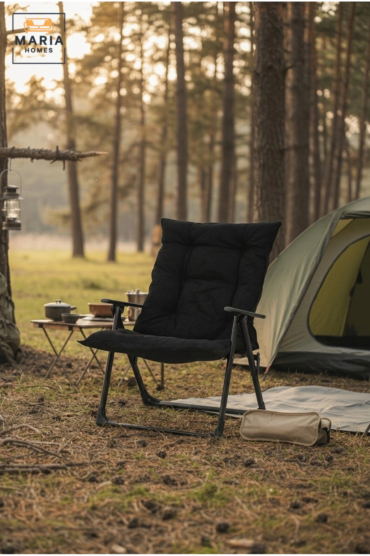 Padded Folding Camping Chair with High Backrest, Armrests and Portable Frame for Camping, Picnic, Beach, Garden, Patio and Outdoor Relaxation