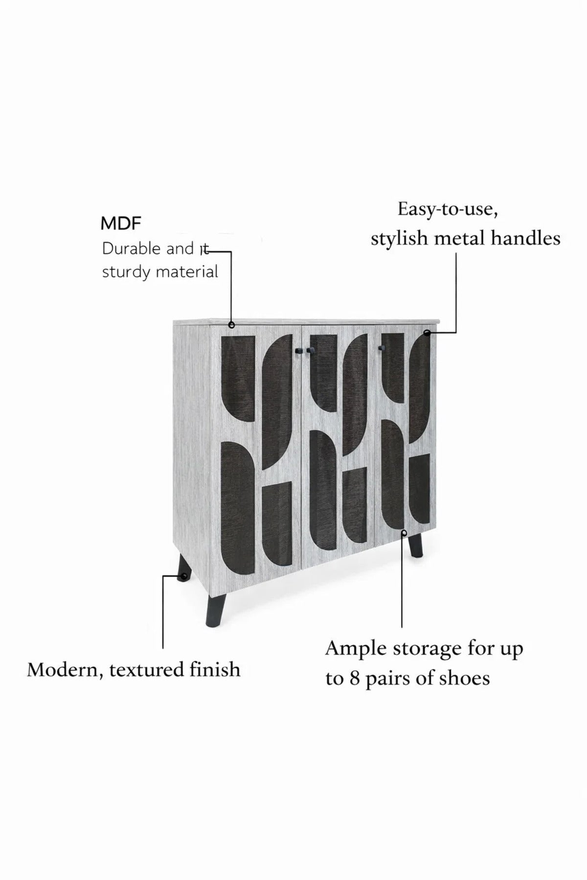 Grey Shoe Cabinet 90_34_91 cm √ê Modern Shoe Organizer with Decorative Doors