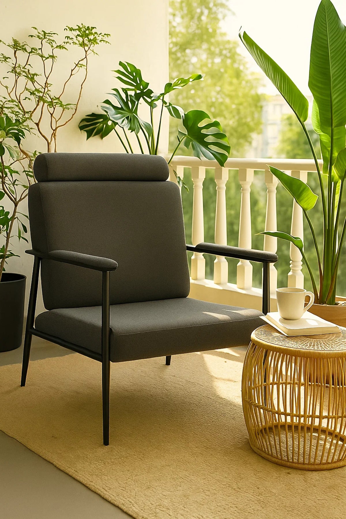 Premium Dark Grey Lounge Chair with Headrest, Modern Armchair for Living Room & Office Decor