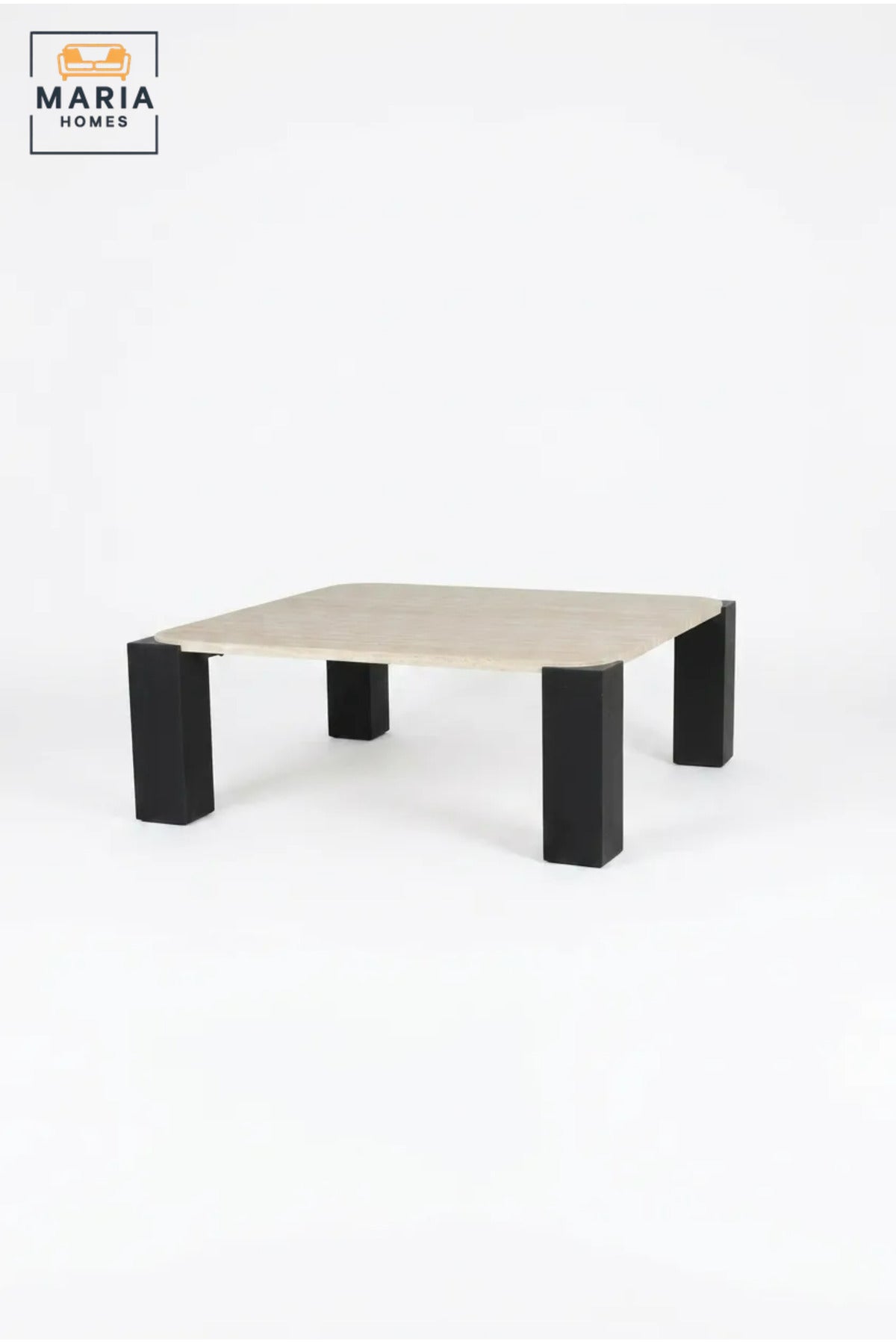 Modern Square Coffee Table with Wood-Effect Top and Chunky Four-Leg Base, Contemporary Center Table for Living Room, Lounge, Apartment and Office