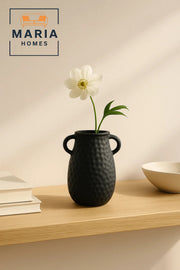 Modern Black Decorative Vase Ð Textured Ceramic Vase with Handles for Home DŽcor