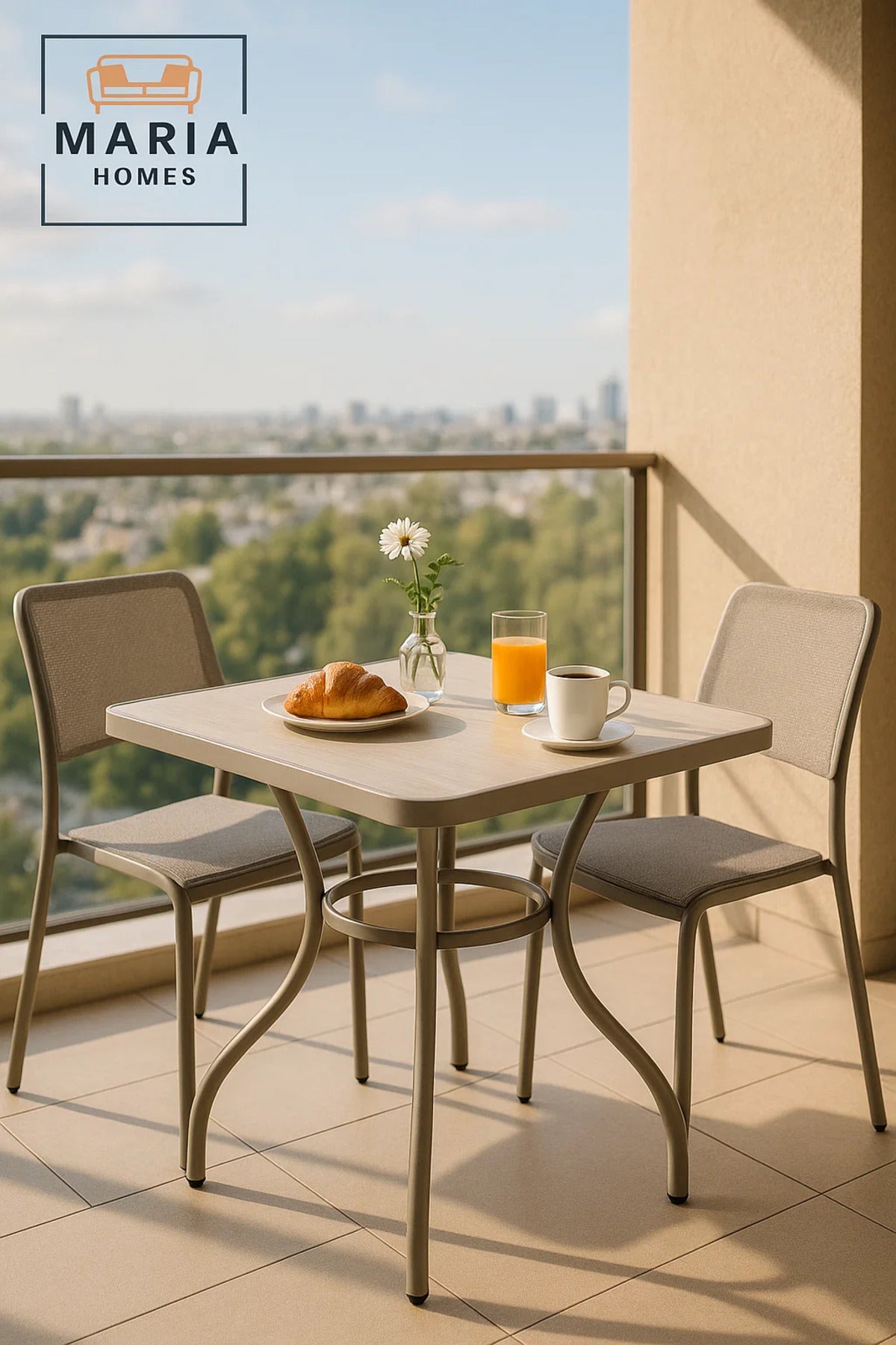 Square Outdoor Dining Table | Modern Beige Metal Patio, Garden & Balcony Furniture