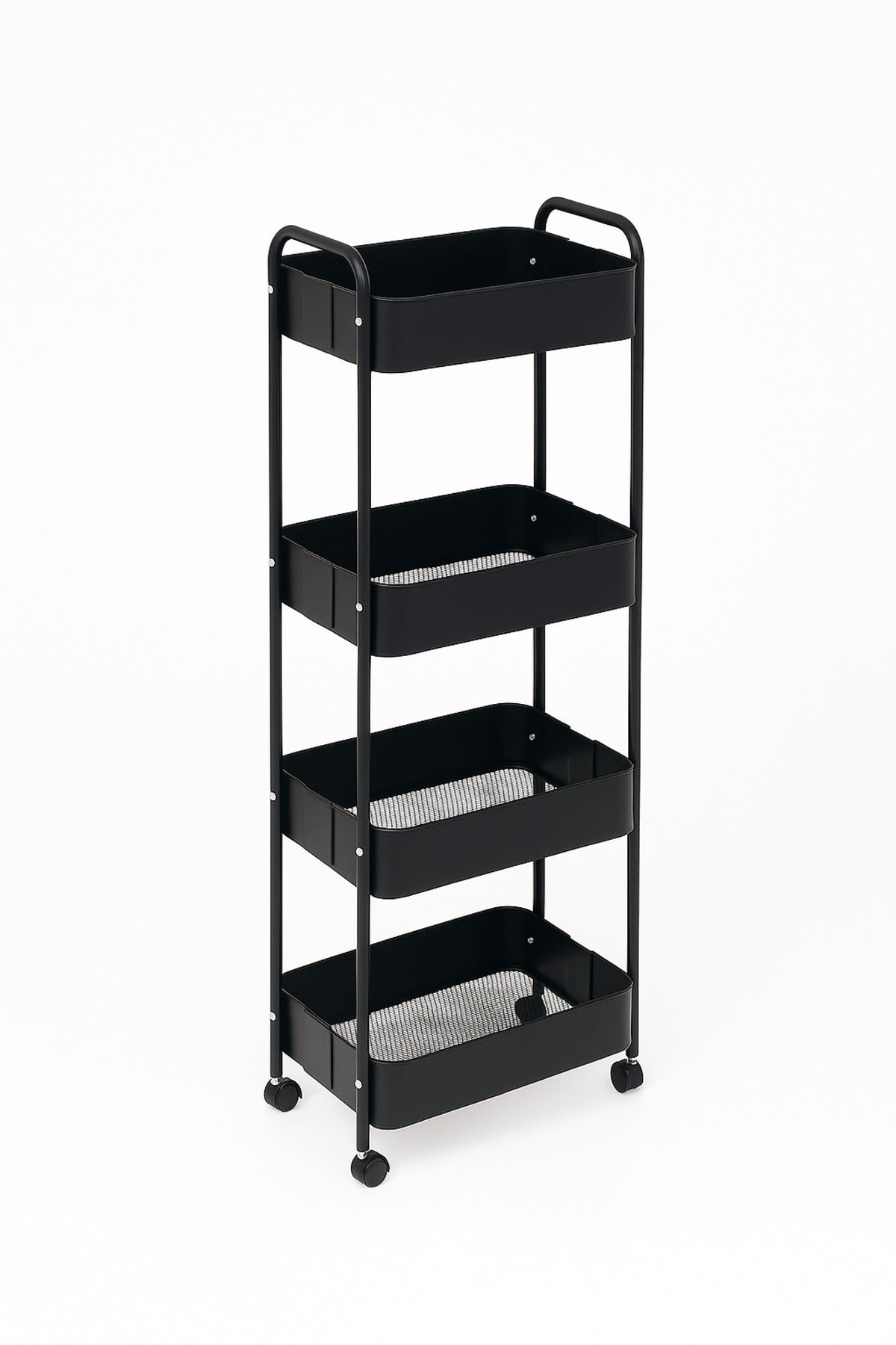 4-Layer Black Metal Storage Trolley with Wheels Ð Tall Slim Rolling Organizer Cart