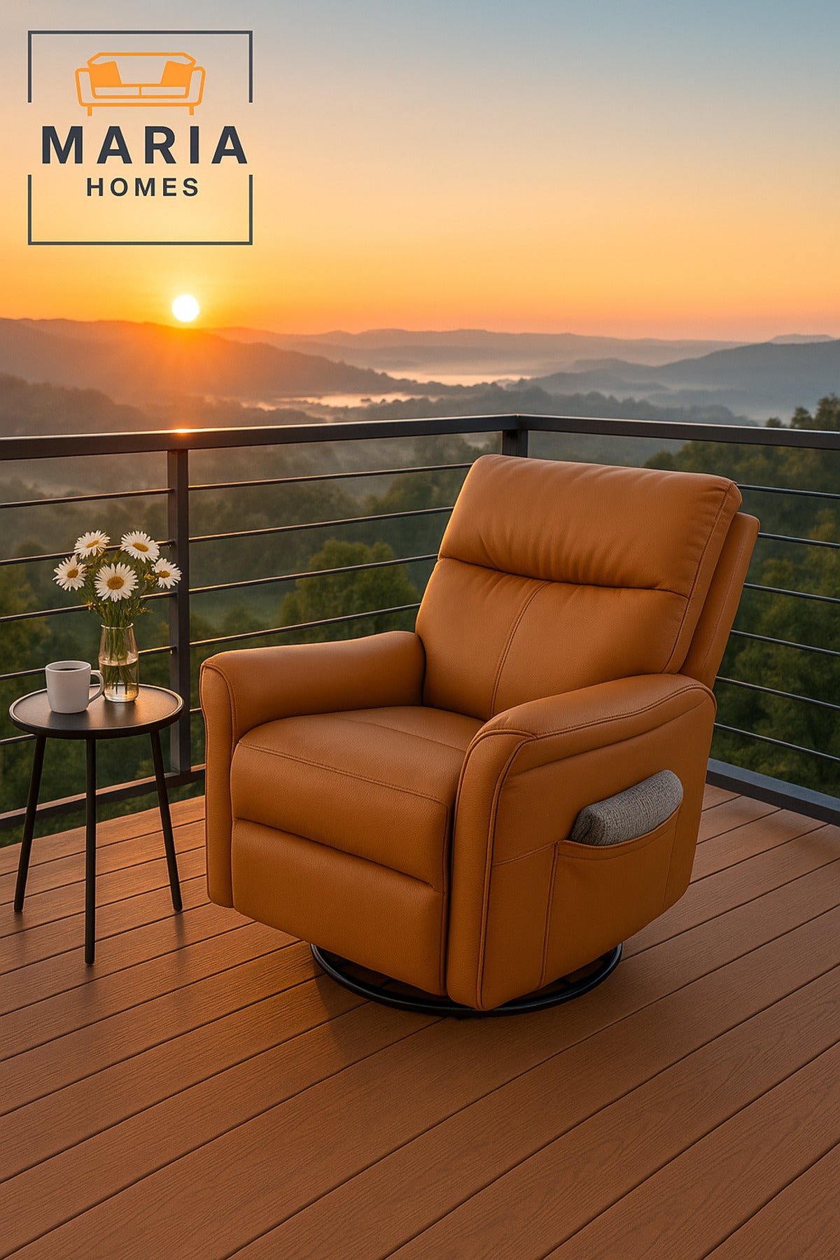 Coffee Brown Recliner Chair Ð Swivel, Adjustable Footrest & Side Storage Pockets
