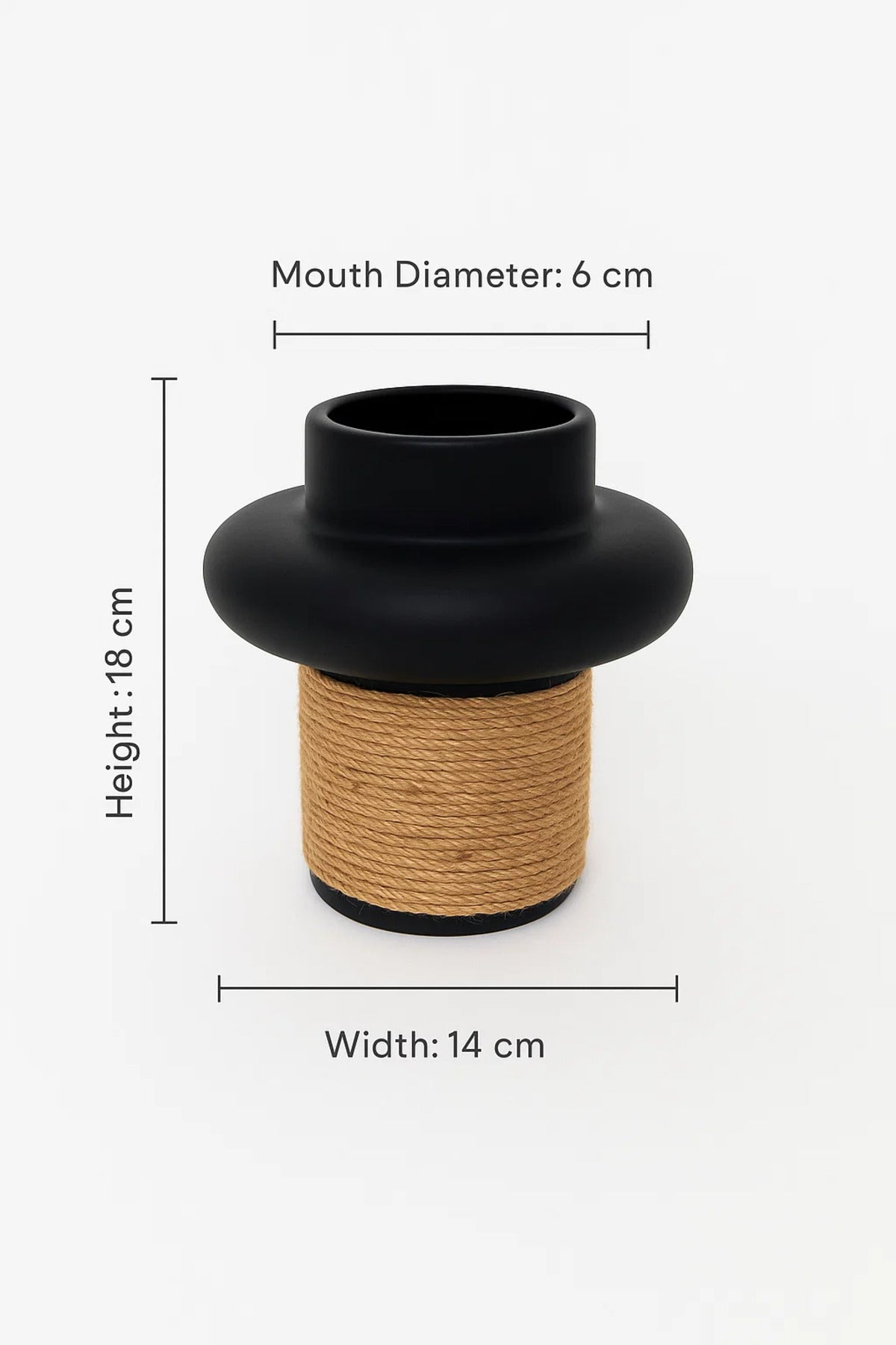 Black Ceramic Rope Design Vase Ð Modern Decorative Flower Pot for Home and Office DŽcor