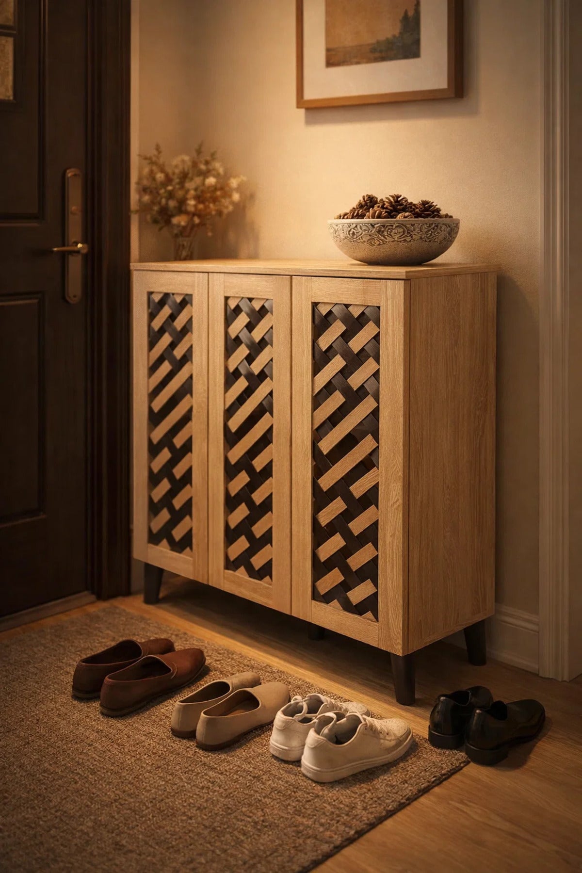 Wood and Brown Shoe Cabinet - SC003 (90*34*91 cm)