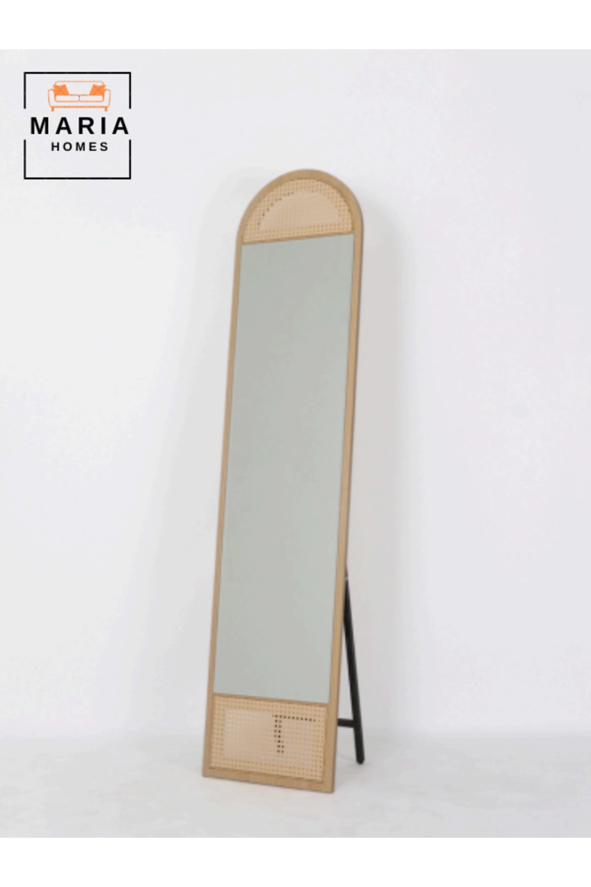 Natural Rattan Arched Full-Length Mirror Ð Freestanding Wood Frame Dressing Mirror for Bedroom