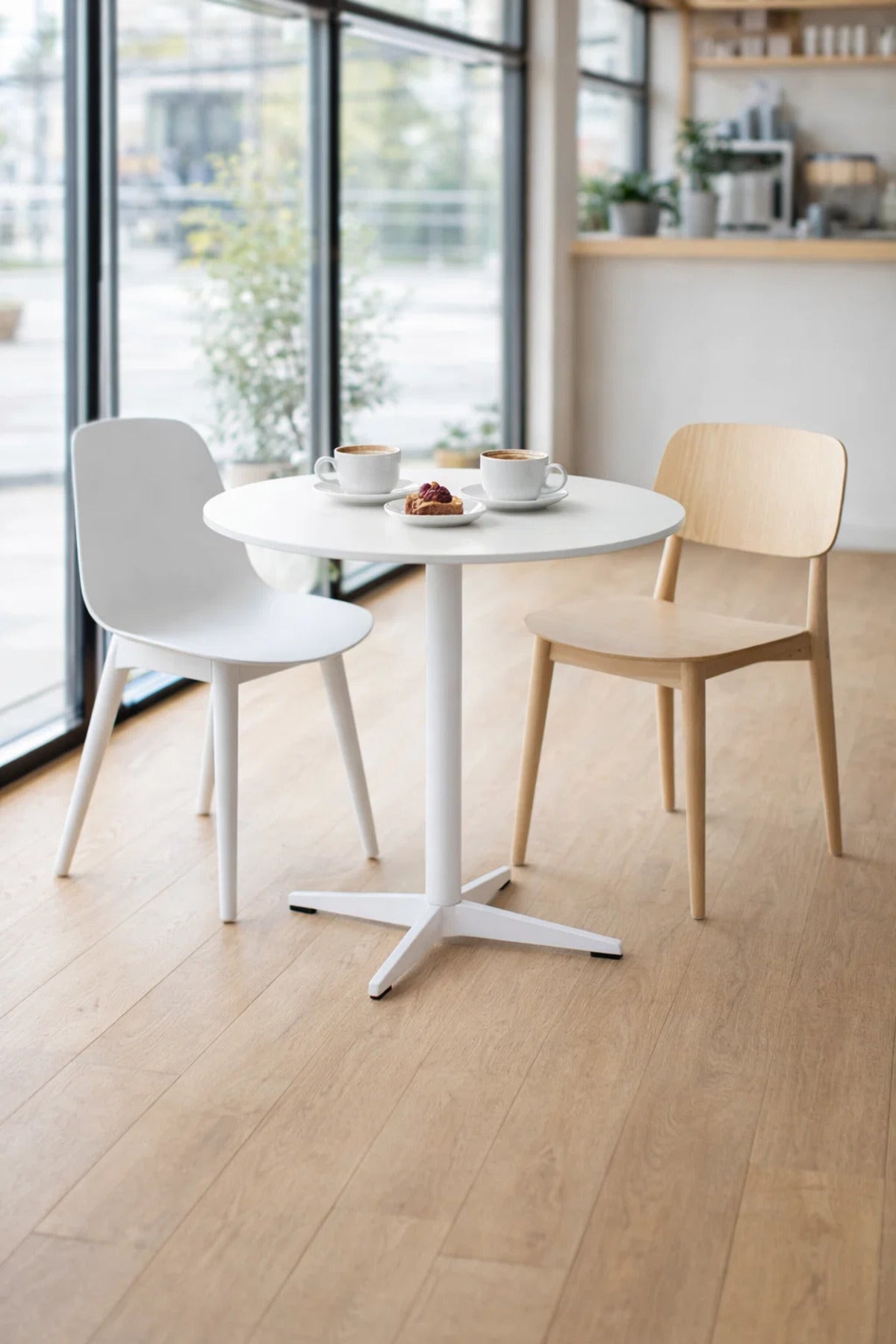 Minimalist White Round Dining Table 80cm Modern Pedestal Design for Small Kitchens and Cafes