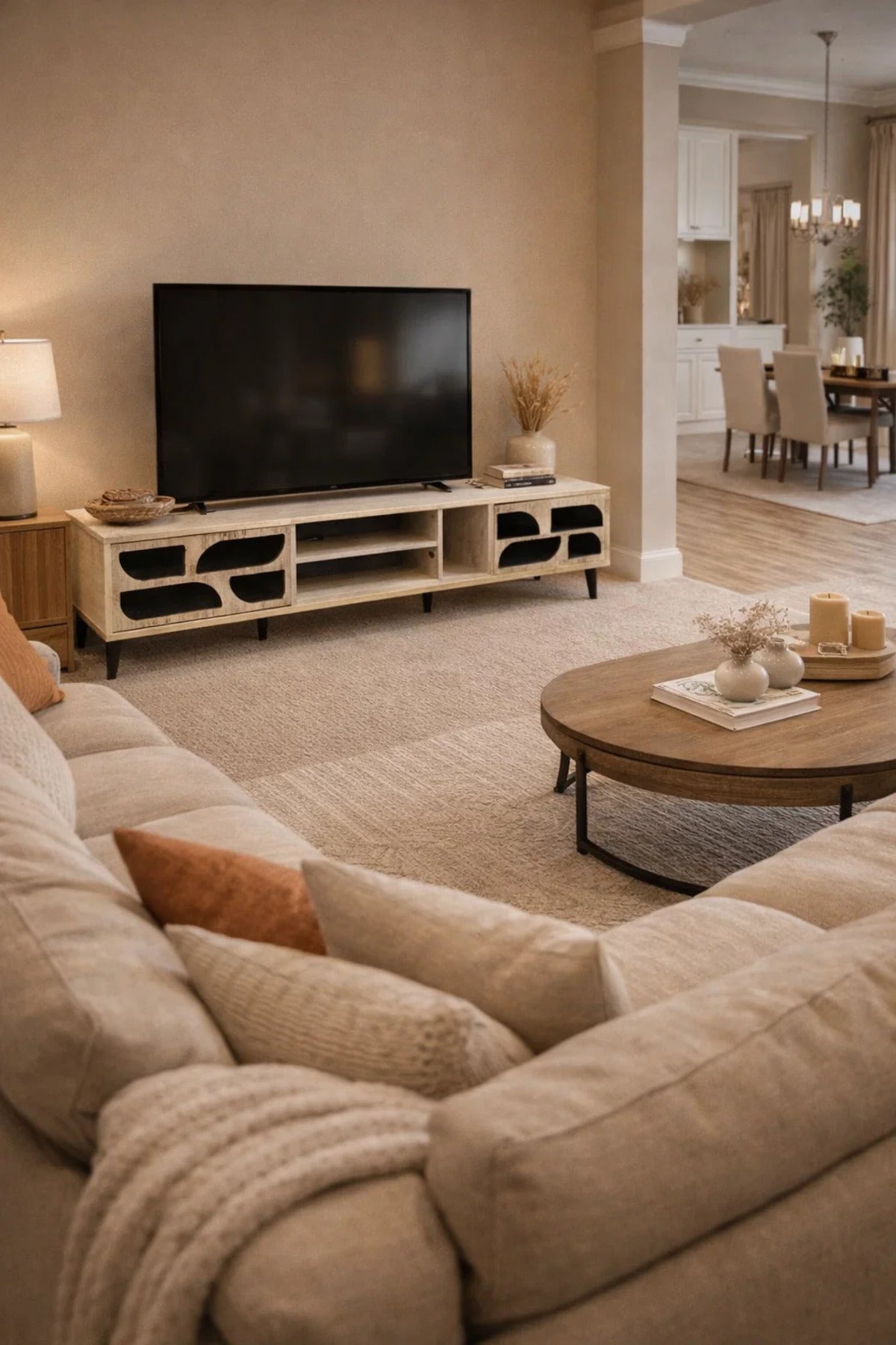 Beige TV Table 200_40_45 cm √ê Modern TV Stand with Decorative Doors