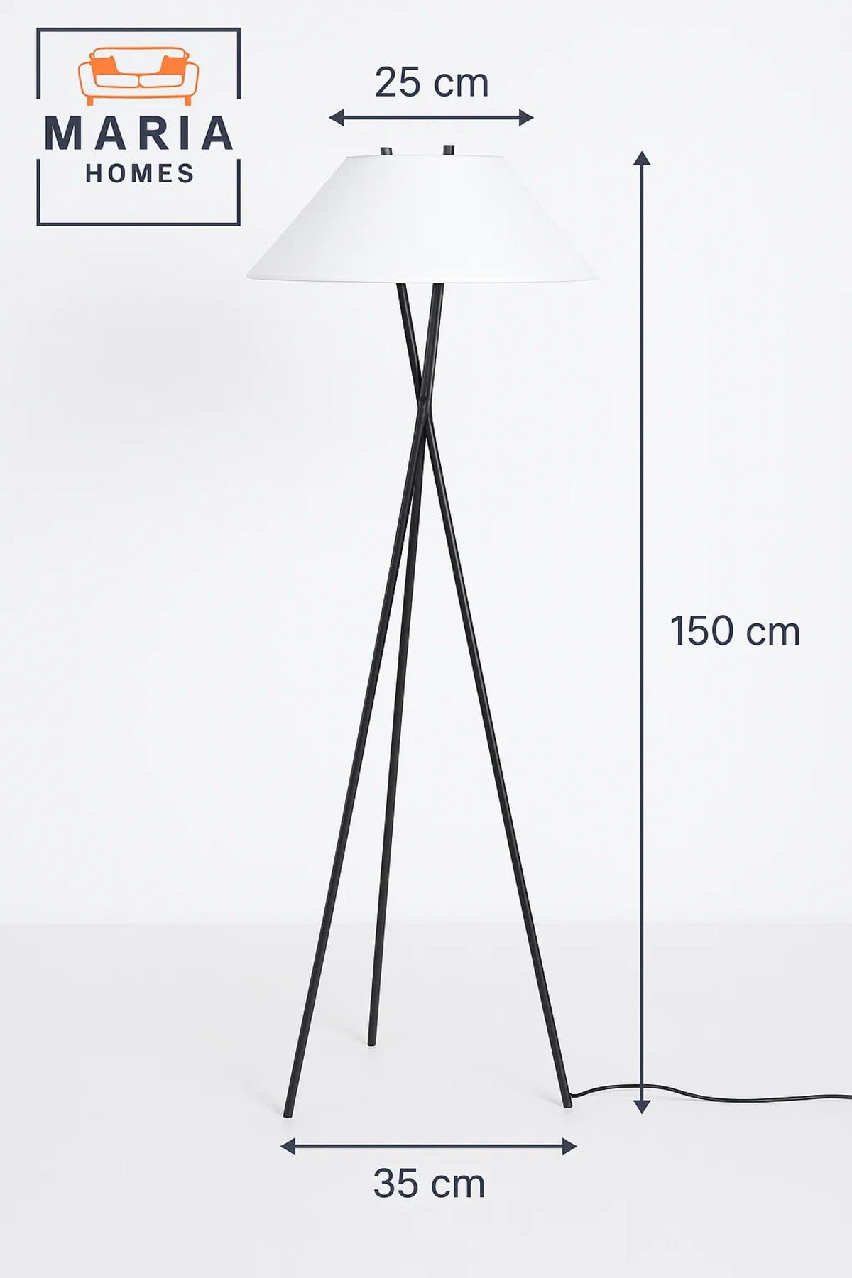 Modern Tripod Floor Lamp with White Cone Shade