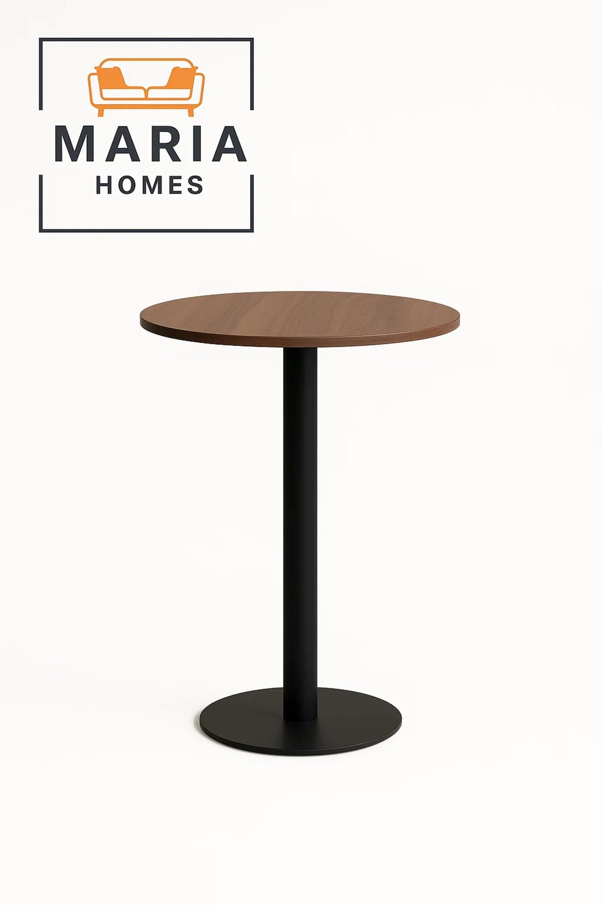 Round Walnut Bistro Table with Black Pedestal Base