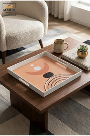 Square Serving Tray with Built-In Handles and Abstract Pattern, Multipurpose Food and Drinks Tray for Kitchen, Dining Room, Café and Hotel