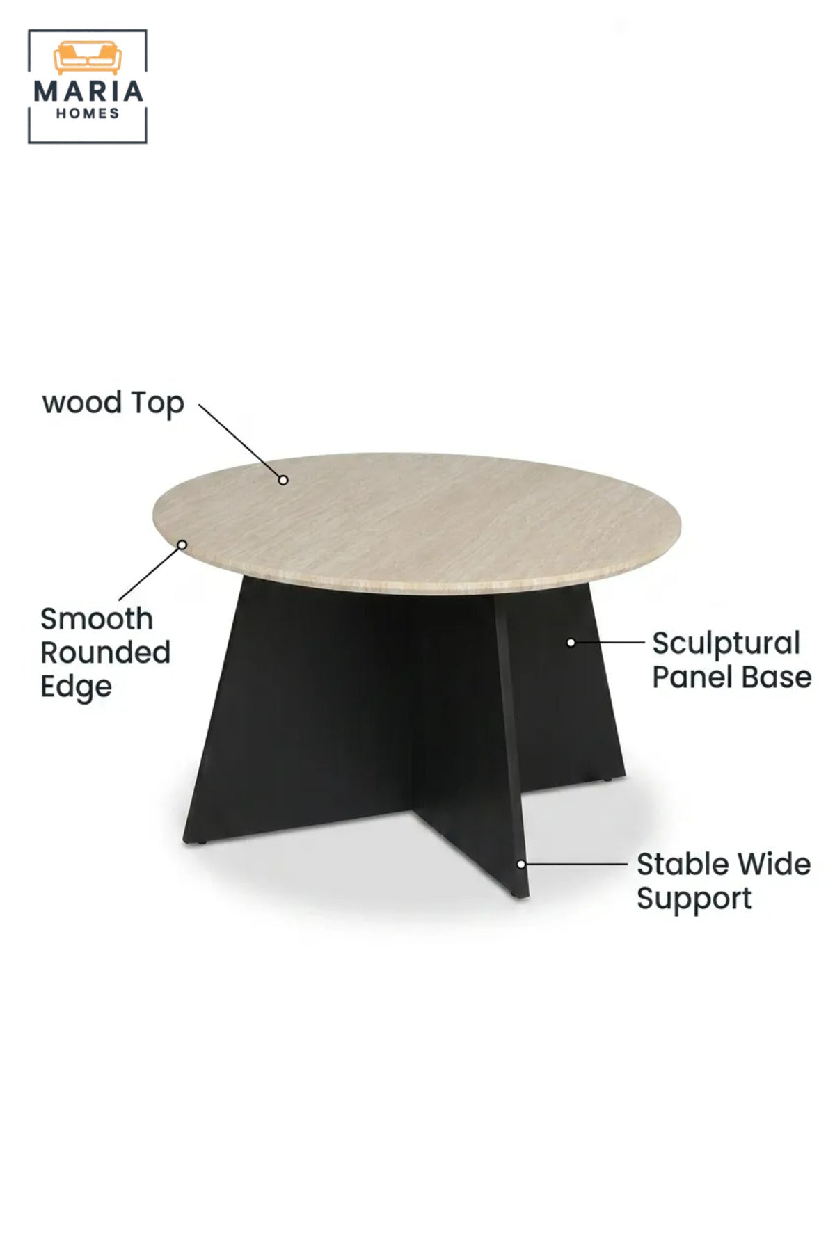 Modern Round Coffee Table with Marble-Effect Top and Sculptural Cross Base, Contemporary Center Table for Living Room, Lounge, Apartment and Office