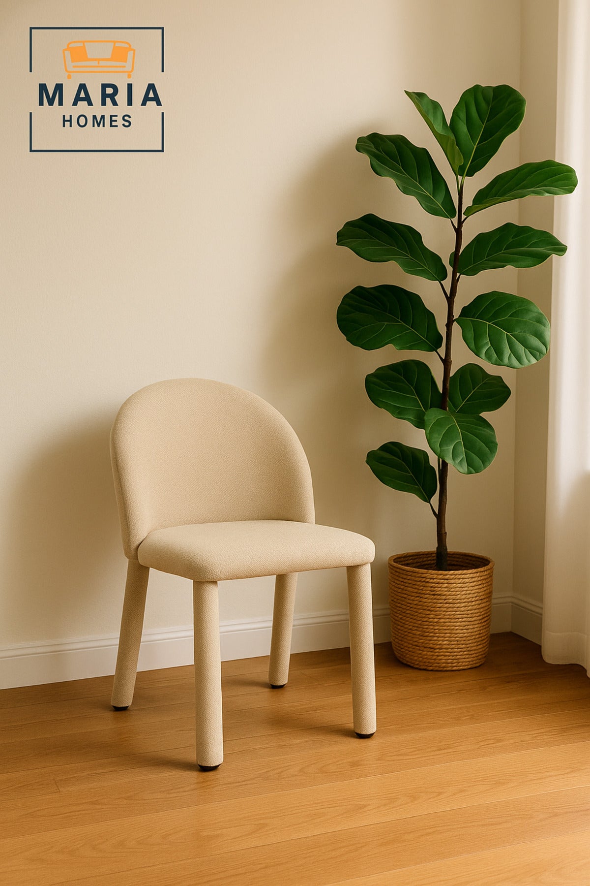Beige Upholstered Dining Chair Ð Modern Fabric Seat with Full Padded Legs