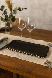 Black Wooden Rectangular Decorative Tray with Stud Detailing Ð Modern Table Accent
