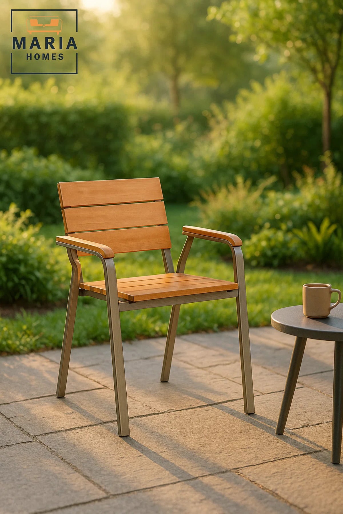Wood Outdoor Dining Chair Aluminum Frame Patio Garden Balcony Caf≈Ω Furniture Comfortable
