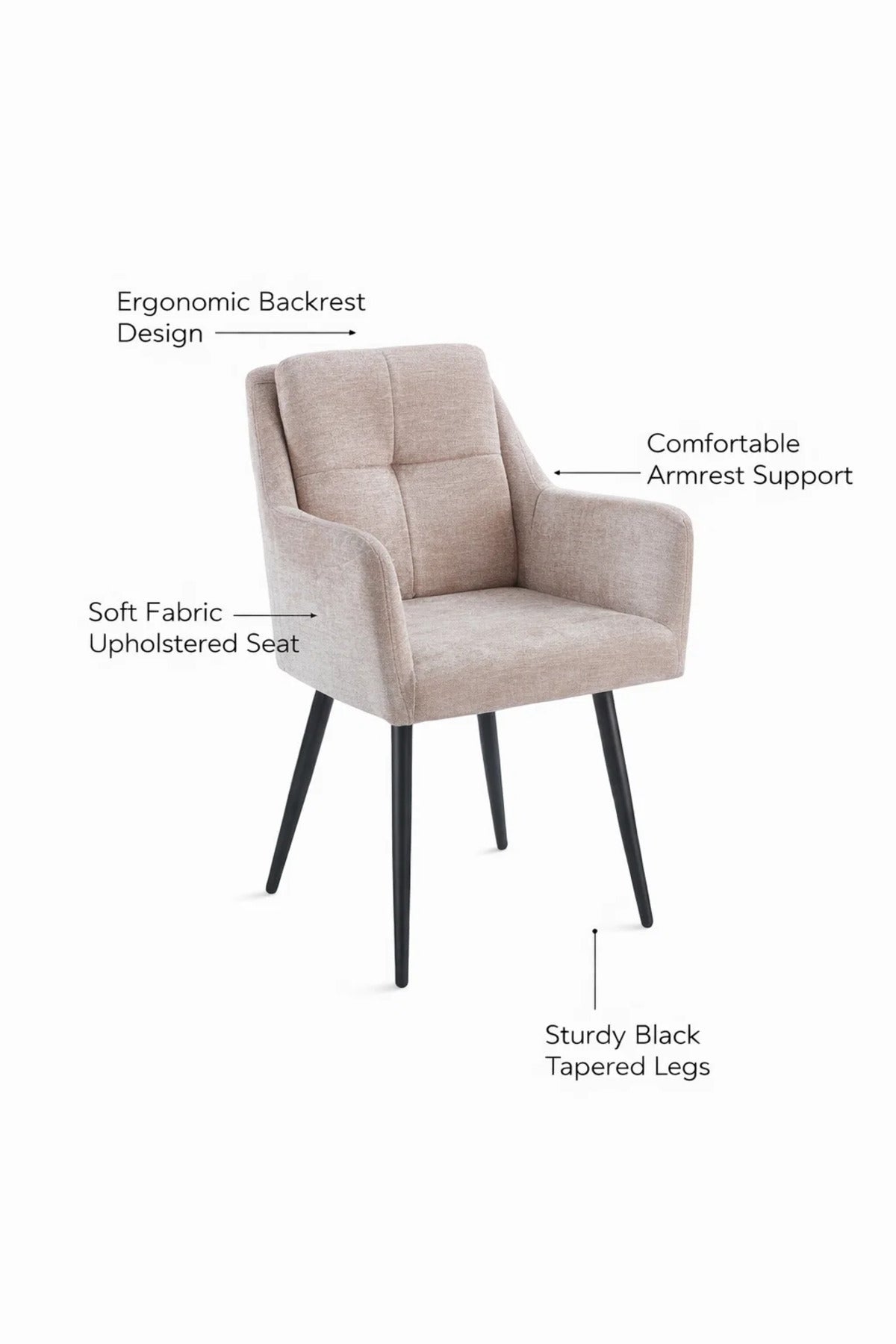 Elegant Beige Armchair with Black Legs, 86x50x44 CM elegant beige armchair Dining Room