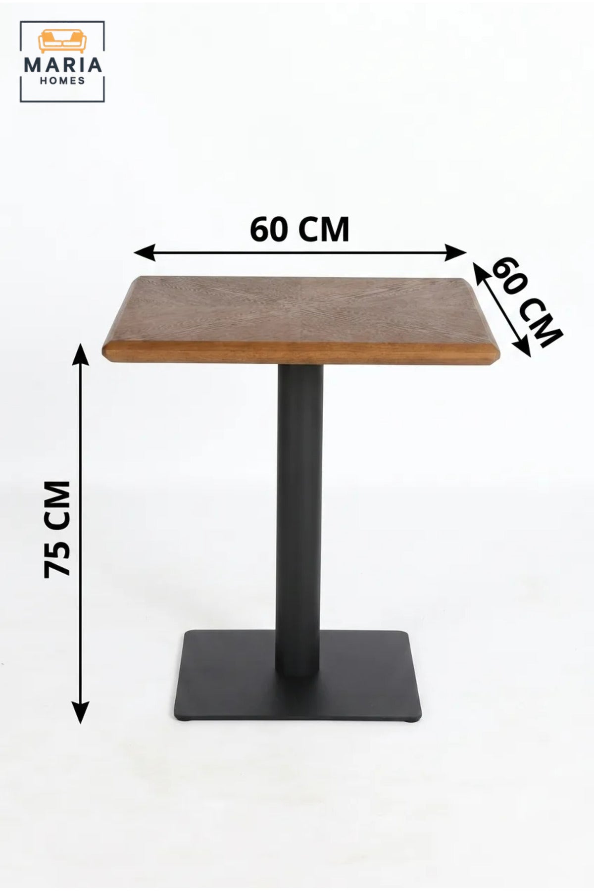 Square Café Table with Wooden Top and Metal Pedestal Base, Modern Bistro Dining Table for Restaurant, Coffee Shop, Kitchen and Breakfast Area