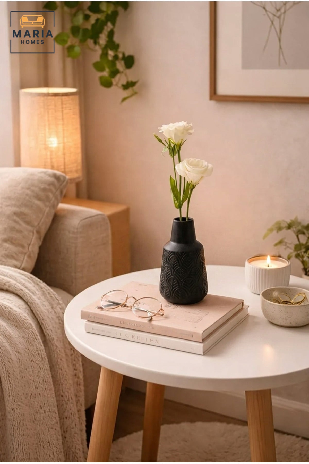 Modern Black Ceramic Decorative Vase with Textured Finish, Small Flower Vase for Living Room, Dining Table, Shelf & Home Décor