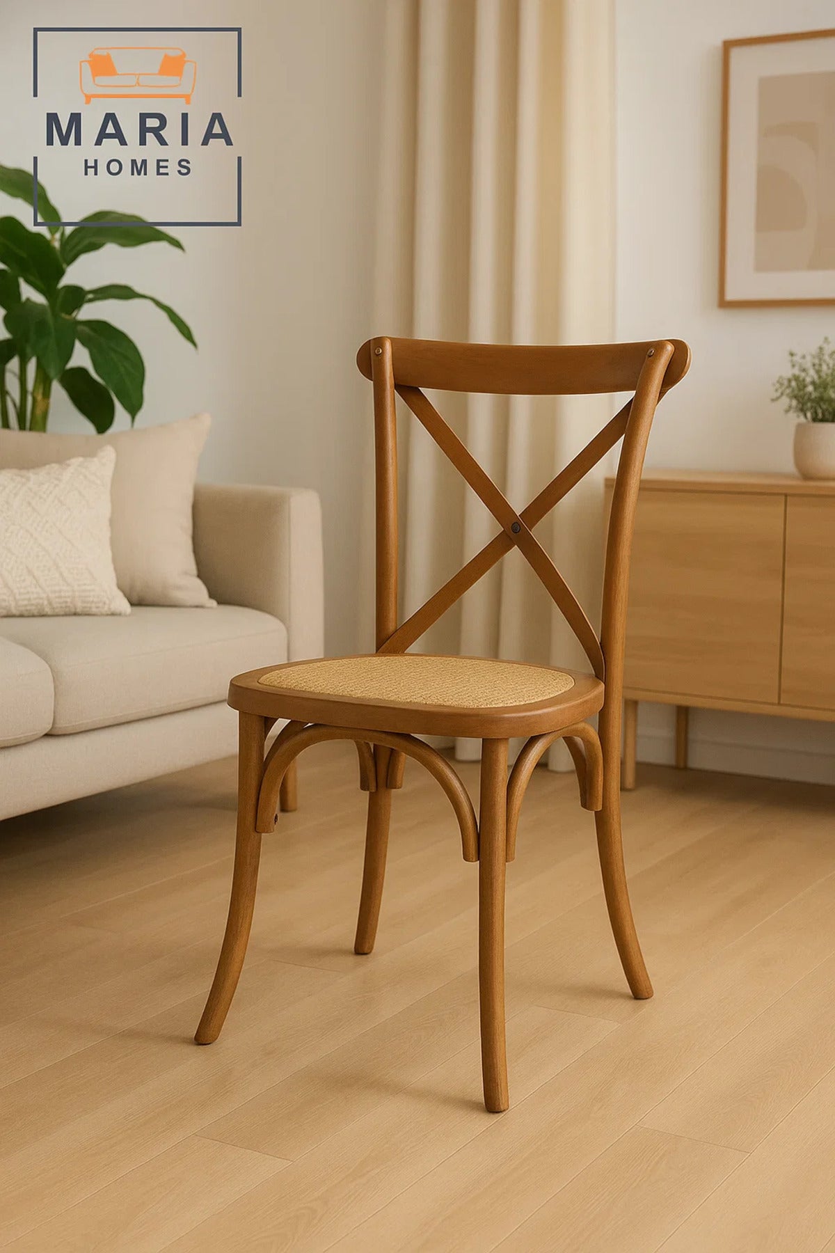 Rustic Wooden Cross Back Chair with Woven Rattan Seat Ð Classic CafŽ & Dining Room Seating
