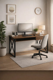 Modern Brown Office Desk with Metal Frame 100 _ 50 75 cm modern brown office