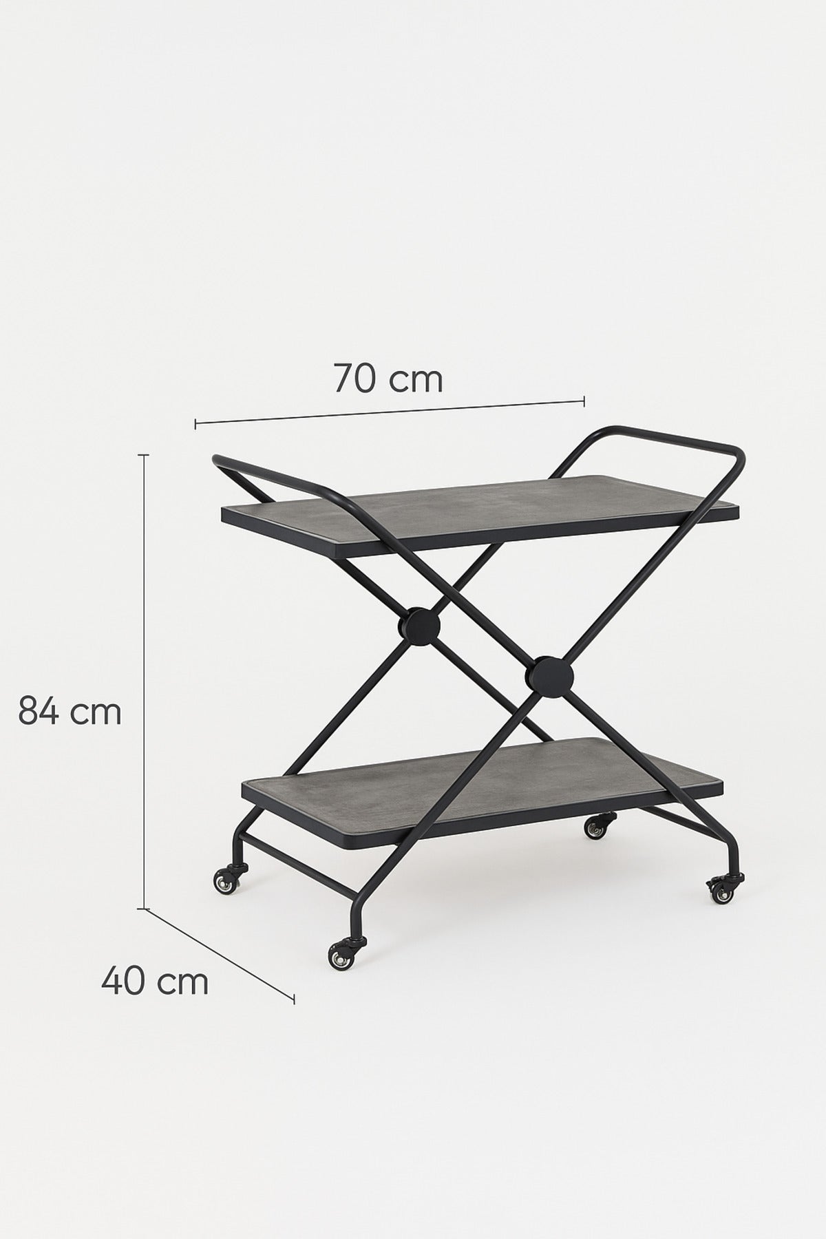 Industrial Gray Metal Serving Trolley with Wheels Ð 2-Tier Bar Cart 70_40_84 cm