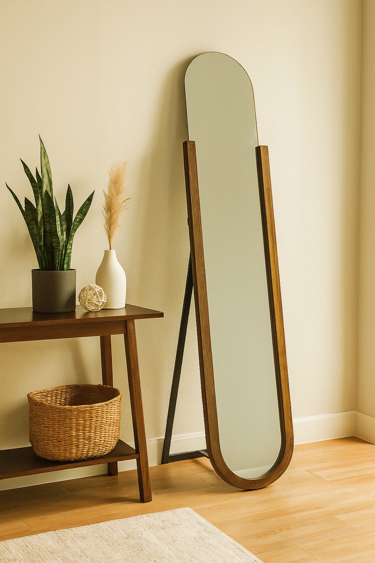 Full Length Standing Mirror 45_184 cm Ð Dark Wood Frame with Metal Stand