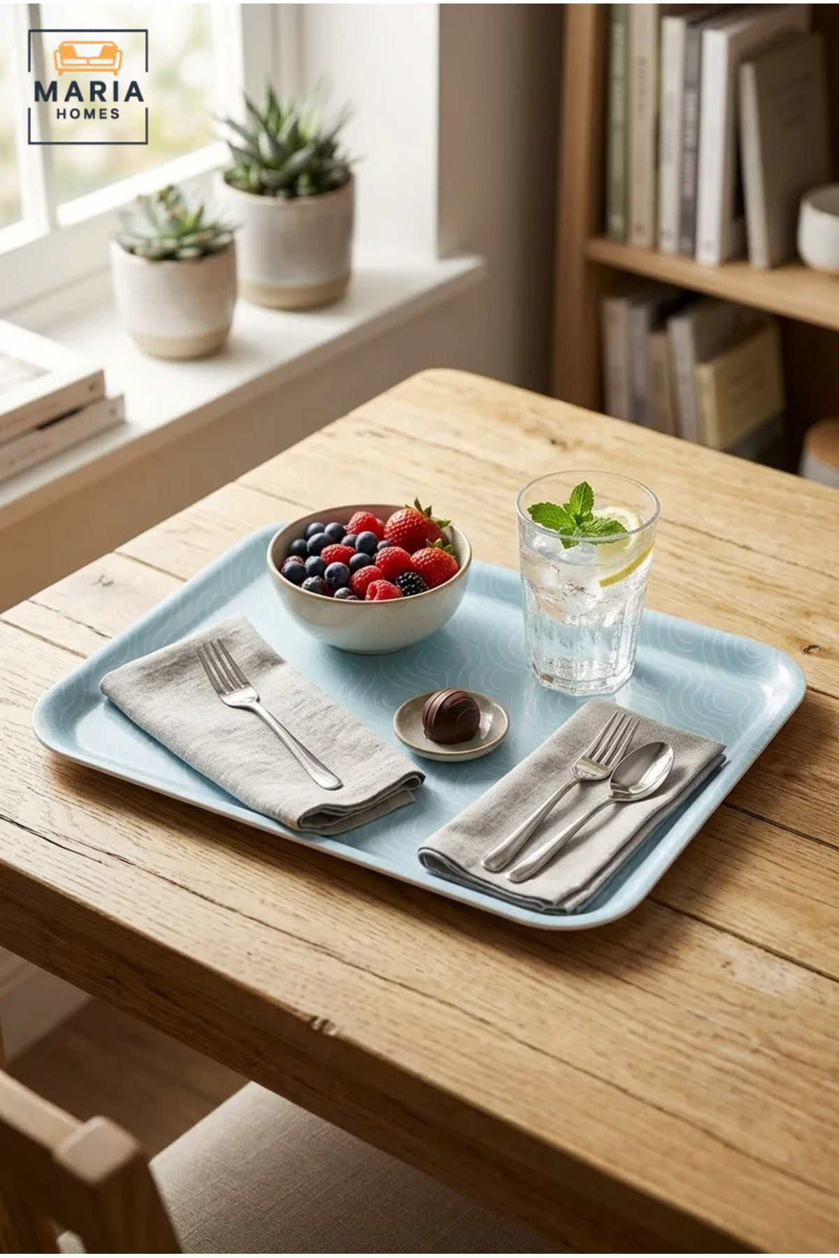 Rectangular Serving Tray with Raised Edges and Rounded Corners, Lightweight Multipurpose Food Tray for Kitchen, Dining Table, Café and Restaurant