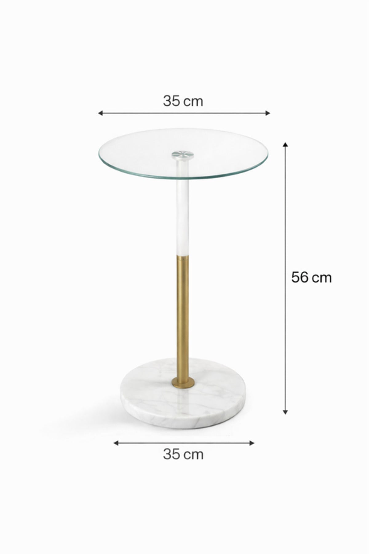 Round Glass Side Table with Gold Column and Marble Base 35_35_56 cm Accent round glass