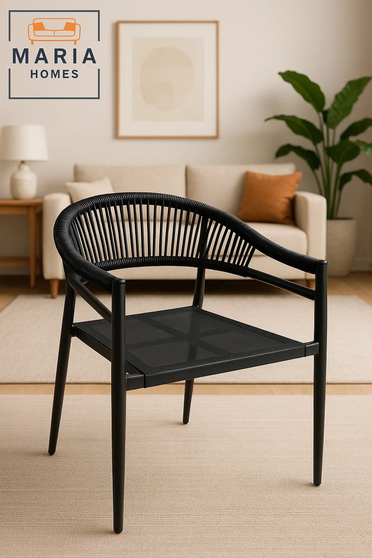 Modern Black Outdoor Rope Chair Ð Breathable Mesh Seat for Patio or Balcony