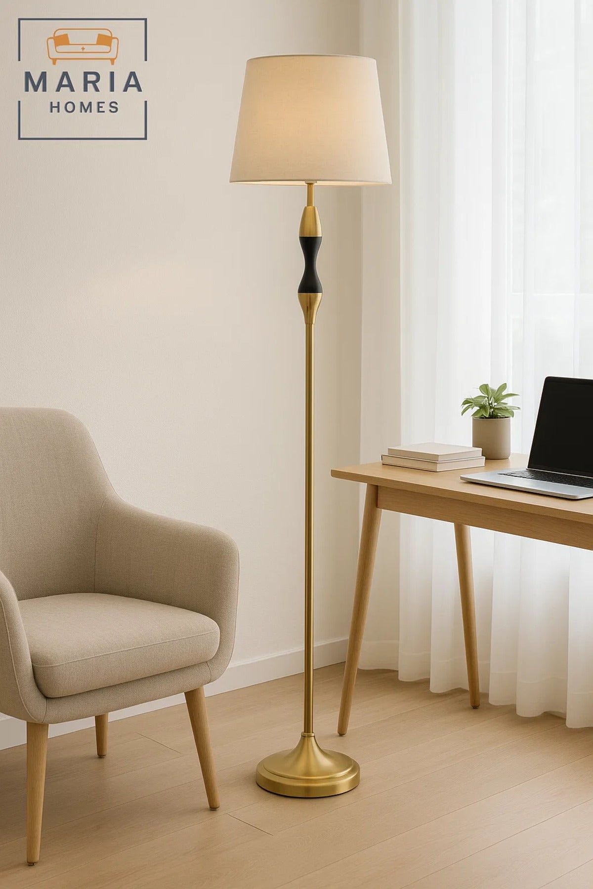 Classic Floor Lamp in Brown and Black with Gold Base