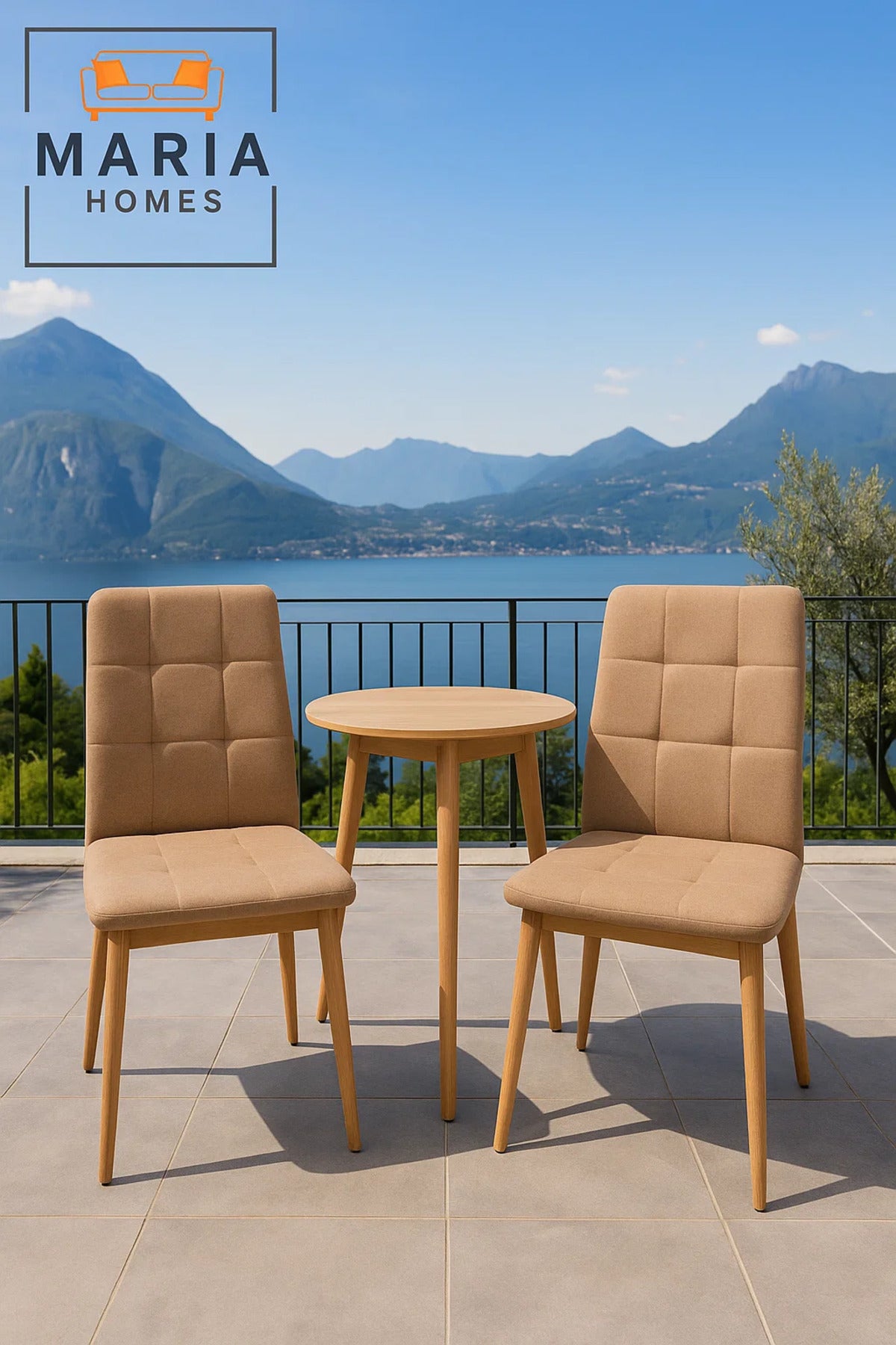 Beige High Back Dining Chair Ð Upholstered Seat with Wooden Legs for Home, Office, or CafŽ Use