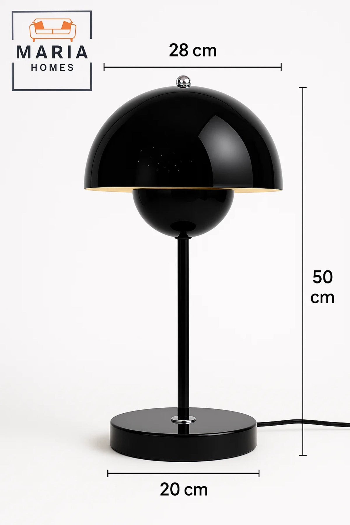 Glossy Black Dome Table Lamp
