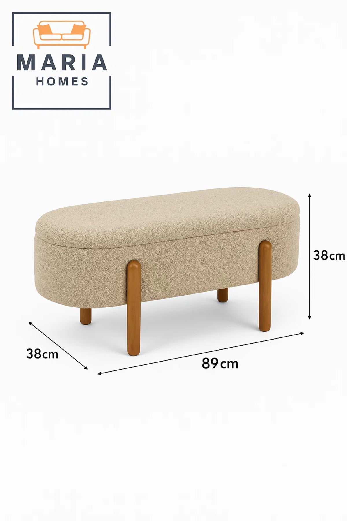Beige Oval Ottoman with Tall Wooden Legs
