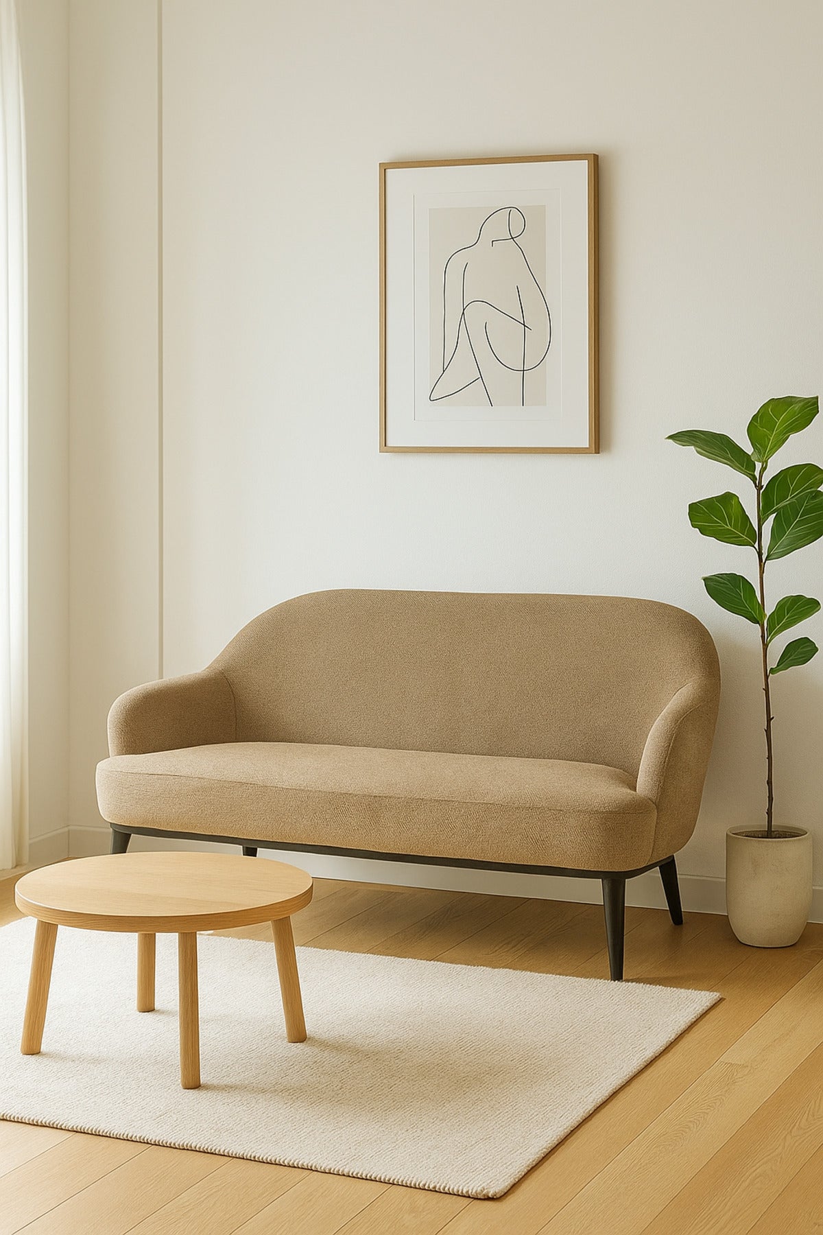 Modern Coffee Two-Seater Sofa Ð Elegant Fabric Couch with Curved Backrest & Tapered Legs