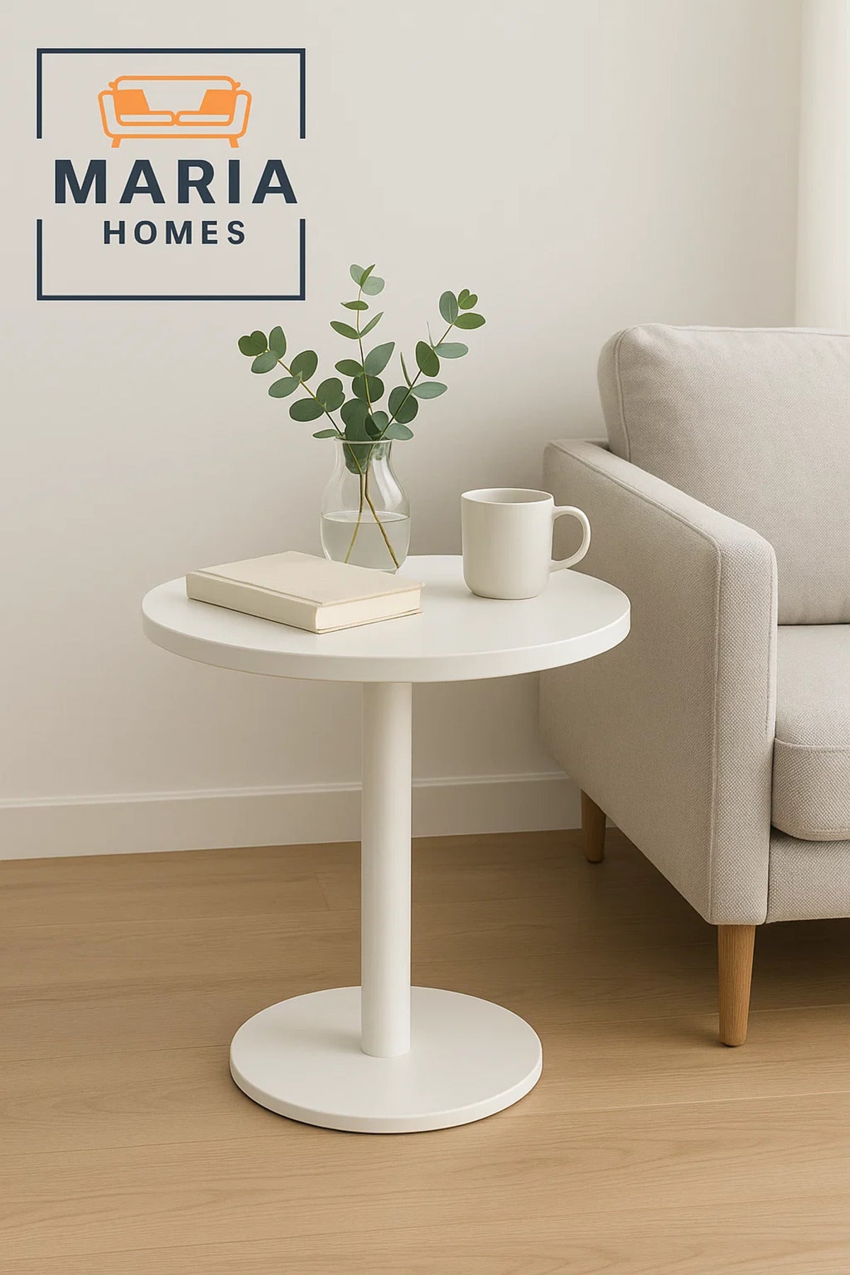 Round White Pedestal Table with Minimalist Design