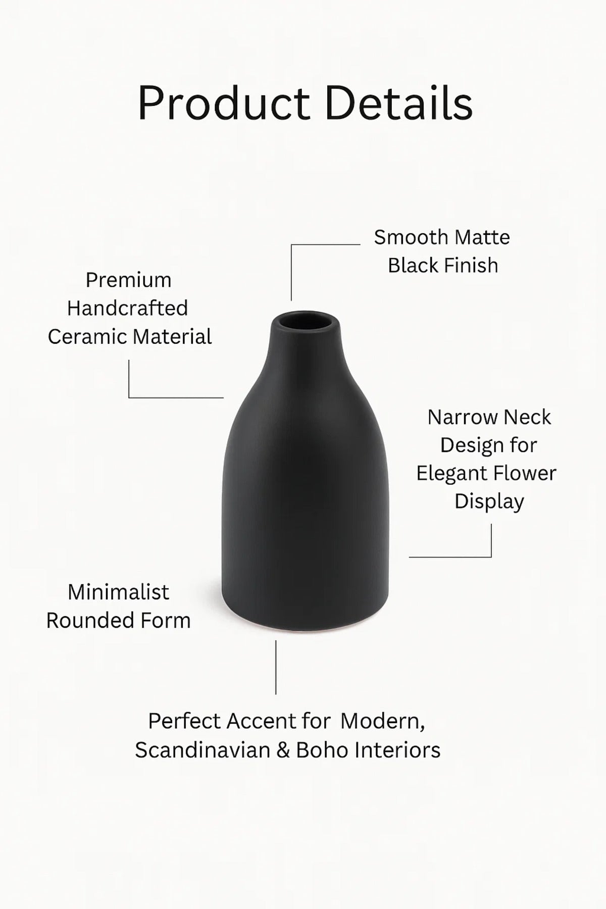 Matte Black Ceramic Bottle VaseÐ Modern Minimalist Decorative Flower Vase for Home DŽcor