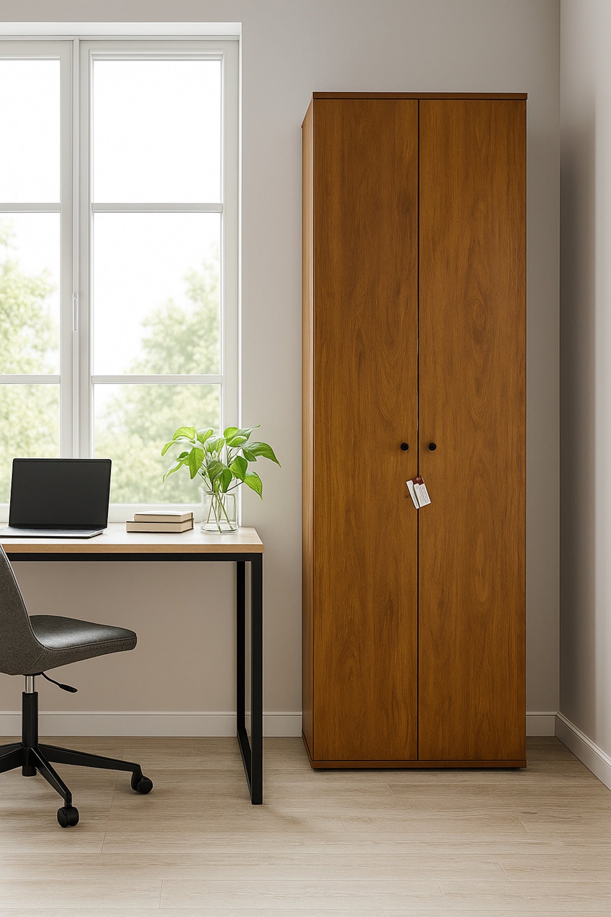 Modern Brown Wooden Wardrobe √ê 196_62_36 cm | Elegant 2-Door Storage Cabinet for Bedroom or Office