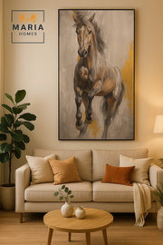 Golden Horse Wall Art Ð Modern Textured Animal Painting for Living Room, Bedroom 100*180CM