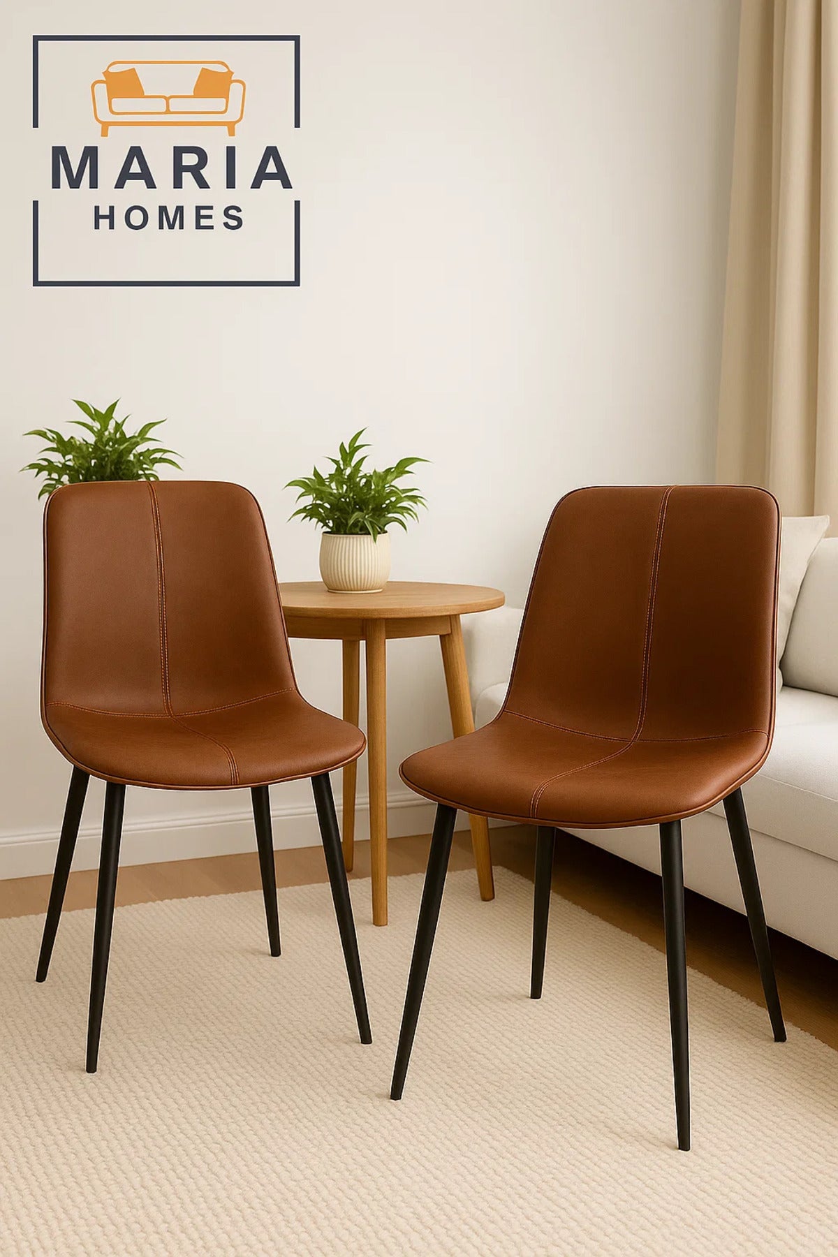 Brown Faux Leather Dining Chair with Cross Stitch Detail and Black Metal Legs Ð Modern Comfort
