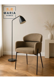 Modern Coffee Upholstered Dining Chair Ð Padded Seat & Back with Black Metal Legs