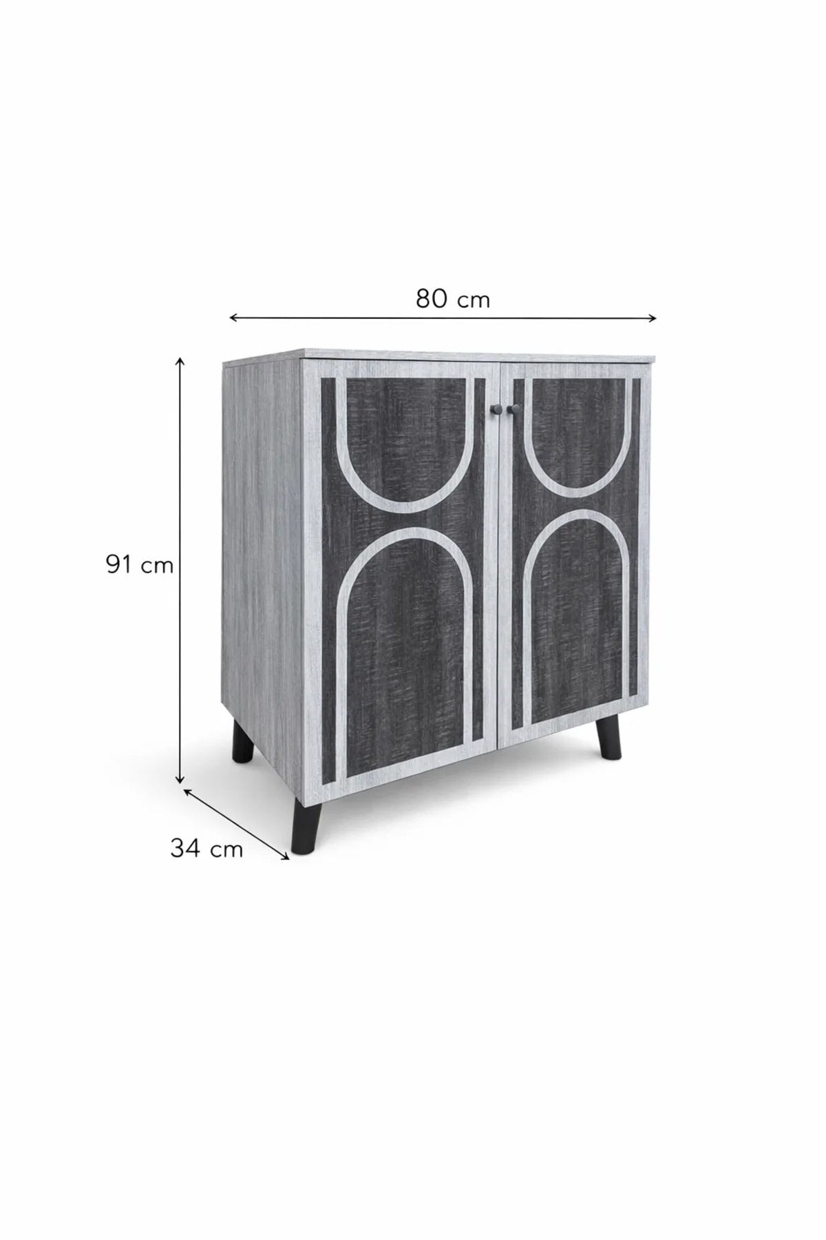 Stylish Grey Shoe Cabinet with Geometric Arch Design Modern Entryway Organizer 2-Door Unit