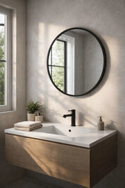 Modern Round Wall Mirror with Black Frame for Bathroom & Living Room