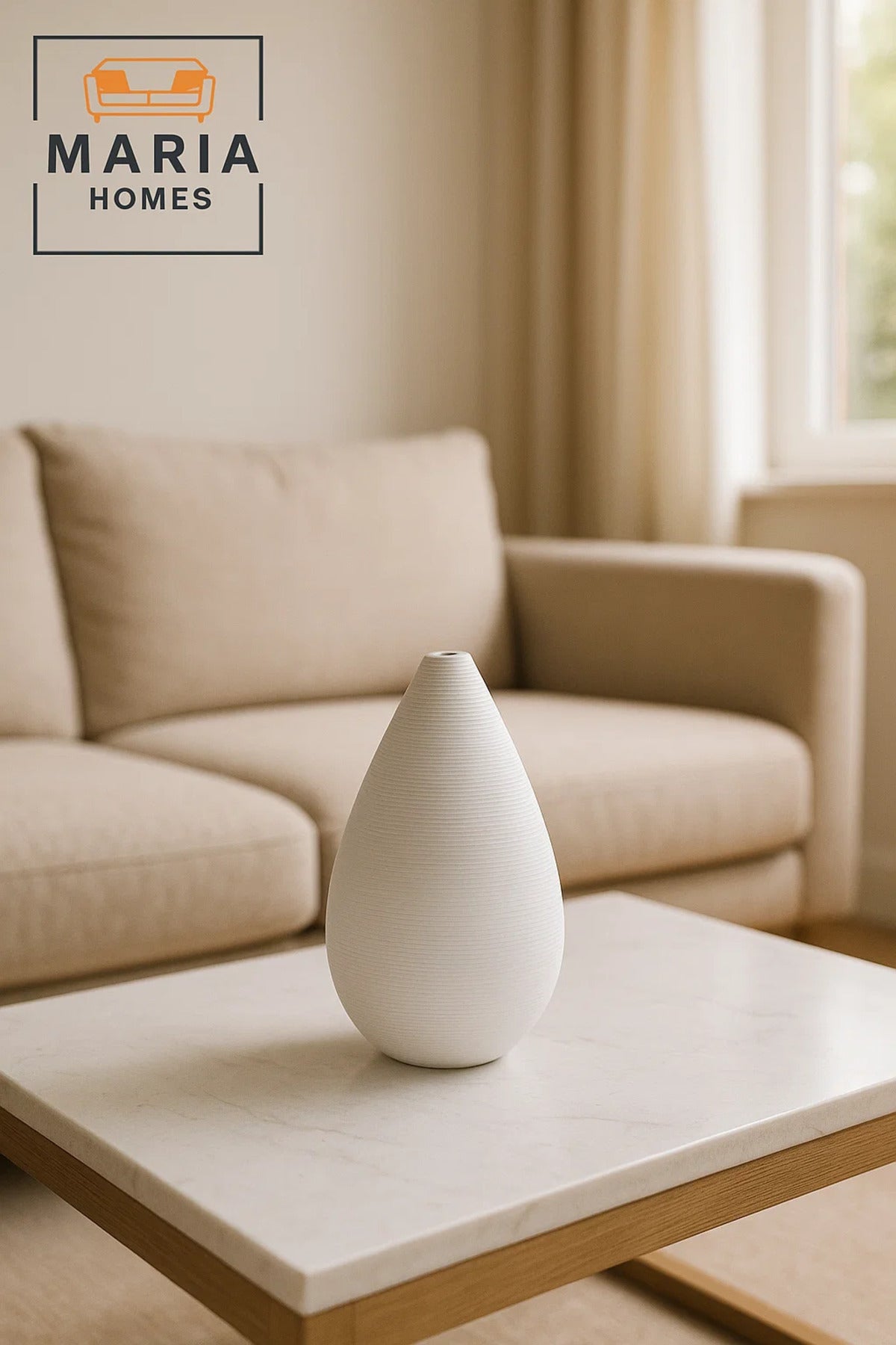 Modern White Decorative Vase Ð Teardrop Ceramic Table Vase for Home and Office Decor