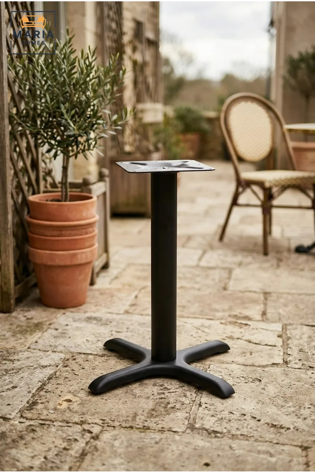 Black Metal Restaurant Table Base – 72 cm Heavy Duty Dining Table Pedestal with Cross Base